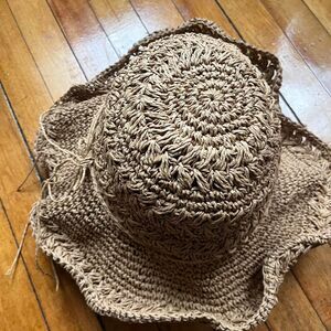 Straw Sun Hat Women's Tan Brown Vintage 90s Y2K